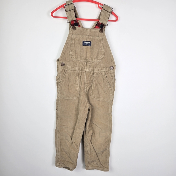 OshKosh B'gosh Other - OshKosh B'gosh Kids 3T Overall Tan Corduroy Red Black Checkered Lined